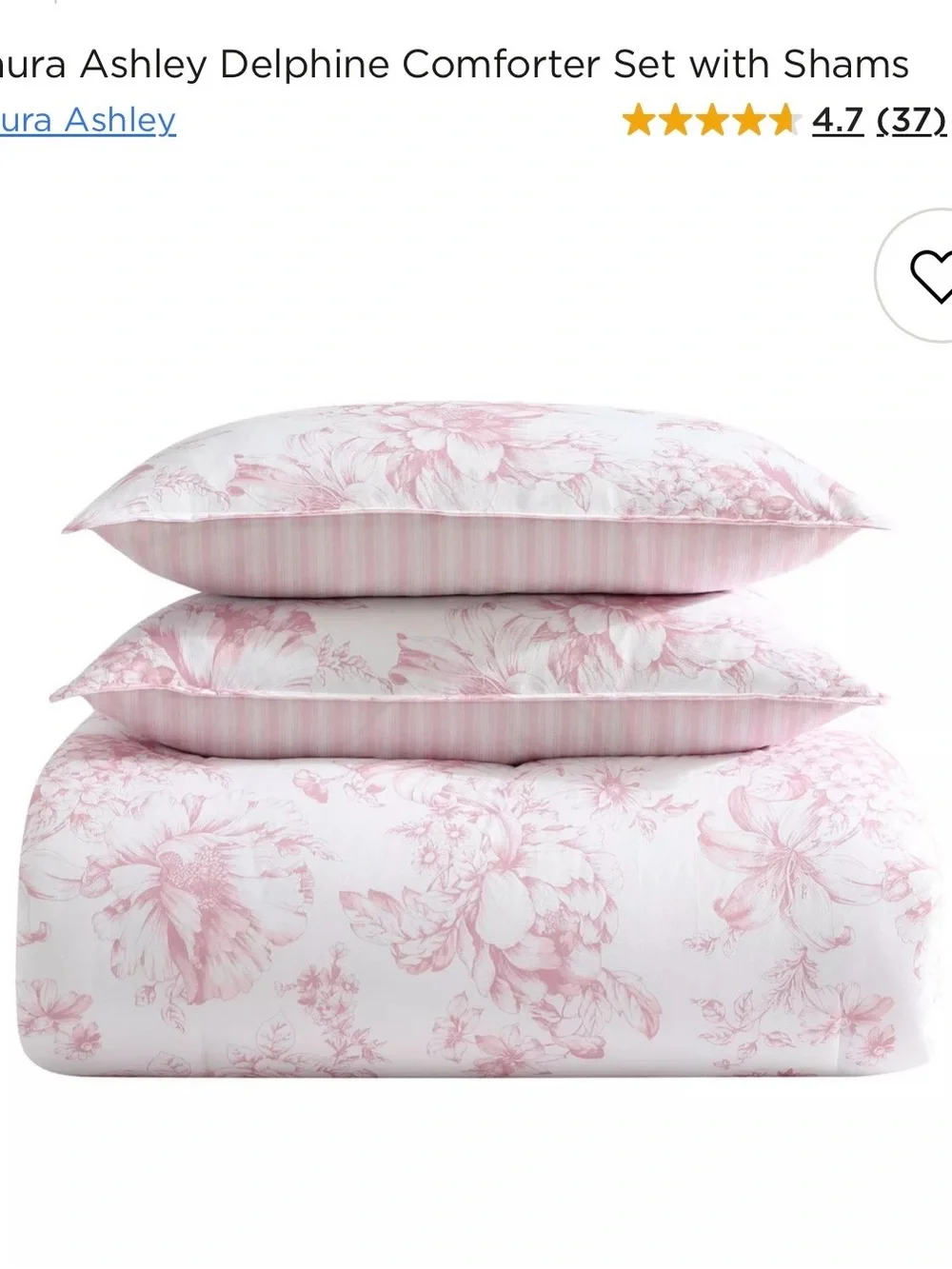 Laura Ashley Delphine Pink and White Floral Comforter Set with Shams